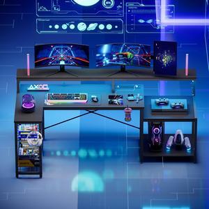Bestier L Shape Gaming Desk 71inch with LED Light Strip, Monitor Stand, Multi-Functional Storage and Filing Cabinet for Home Office Black