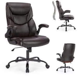 Bestier Task Chairs PU Leather Office Chair with Adjustable Flip-up Armrests & Height - 275LBS Capacity, Lumbar Support & Strong Metal Base