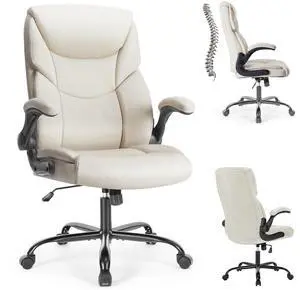 Bestier Task Chairs PU Leather Office Chair with Adjustable Flip-up Armrests & Height - 275LBS Capacity, Lumbar Support & Strong Metal Base