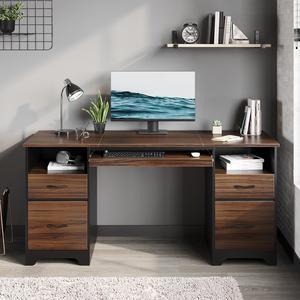 Bestier 59Computer Desk with 4 Drawers,Office Executive Desk with Keyboard Tray, Writing Desk with Storage and File Drawer,Cheery