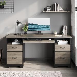 Bestier 59Computer Desk with 4 Drawers,Office Executive Desk with Keyboard Tray, Writing Desk with Storage and File Drawer, Gray