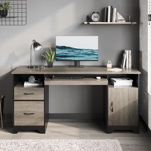 Bestier 59Computer Desk with Drawers,Office Executive Desk with Keyboard Tray, Writing Desk with Storage Cabinet and File Drawer,Gray