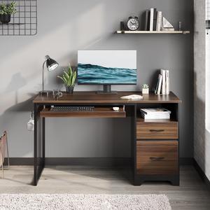 Bestier 48Computer Desk with 2 Drawers,Office Executive Desk with Keyboard Tray and 2 Hooks ,Cherry
