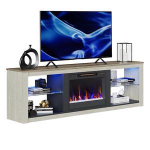 Bestier Fireplace Tv Stand with LED Glass Shelves Media Console Entertainment Gaming Center Heater Inside for Up to 75" Tvs White