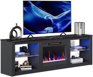 Bestier Fireplace Tv Stand with LED Glass Shelves Media Console Entertainment Gaming Center Heater Inside for Up to 75" Tvs