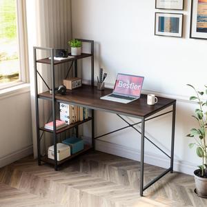 Bestier 47 Computer Writing Office Desk with Adjustable Storage Shelves for Home Office,Black walnut