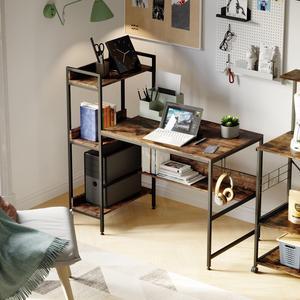 Bestier 47 Reversible Computer Writing Office Desk with Adjustable Storage Shelves,Rustic Brown