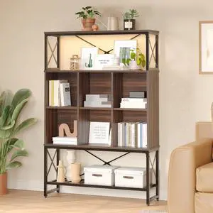 Bestier 5 Tier Bookshelf Adjustable, Bookcase with 6 Cubes Display Shelves & 3 Wide Open Book Shelves for Living Room, Storage Rack Shelves for Books Decoration Walnut