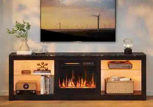 Bestier 63 Inch Fireplace TV Stand with 36" Fireplace Media Entertainment Center Console Table for TV up to 70" with Cabinets and Open Storage for PS5 Home Theater, Black