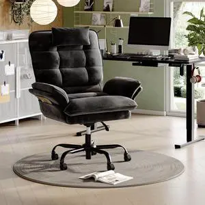 Bestier Big and Tall Executive Office Chair with Flip-Up Arms for Adults, Adjustable Height, Reclining Office Chair with Headrest & Side Pockets in Black