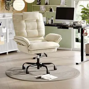 Bestier Big and Tall Executive Office Chair with Flip-Up Arms for Adults, Adjustable Height, Reclining Office Chair with Headrest & Side Pockets in Beige