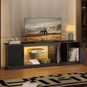 Bestier LED TV Stand for 65/75/80 inch TVs, Gaming Entertainment Center with Storage for PS5, Adjustable Glass Shelf TV Console for Living Room, Black