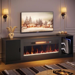 Bestier 70" Modern Fireplace TV Stand for TVs Up to 80" with LED Lights and Storage, PS5 Gaming TV Console for Living Room , Black Carbon Fiber Bestier 70" Modern Fireplace TV Stand for TVs Up to 80" with LED Lights and Storage, PS5 Gaming TV Console for Living Room , Black Carbon Fiber