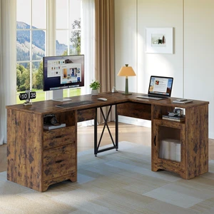 Bestier 63" Farmhouse L Shaped Desk Office Computer Desk with Charging Station & Cabinet, Corner Desk with File Drawers for Home Office, Rustic Brown Bestier 63" Farmhouse L Shaped Desk Office Computer Desk with Charging Station & Cabinet, Corner Desk with File Drawers for Home Office, Rustic Brown