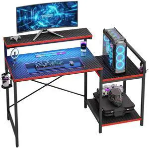 48'' Gaming Desk LED Lights Computer Desk with Monitor Stand and Hook Storage Shelf, PC Gaming Table for Home Office 48'' Gaming Desk LED Lights Computer Desk with Monitor Stand and Hook Storage Shelf, PC Gaming Table for Home Office