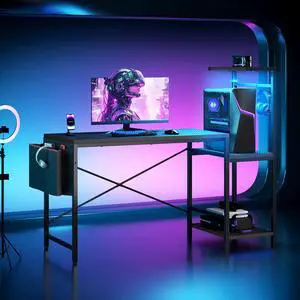 51.3'' Gaming Desk with LED & Storage Drawer Ergonomic Computer Desk Headphone Hook, PC Gaming Desk for Home Office 51.3'' Gaming Desk with LED & Storage Drawer Ergonomic Computer Desk Headphone Hook, PC Gaming Desk for Home Office