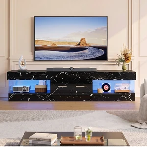 Bestier 67 Inch TV Stand for 75 Inch TVs, Entertainment Center with Storage Drawer and LED Lights - Black Marble Glossy PU Paper Bestier 67 Inch TV Stand for 75 Inch TVs, Entertainment Center with Storage Drawer and LED Lights - Black Marble Glossy PU Paper