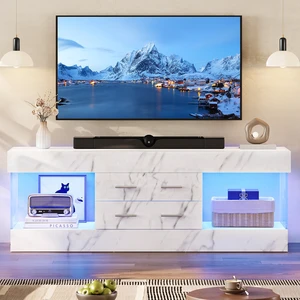 60 inch W Marble TV Stand for TVs up to 65", Modern High Gloss Entertainment Center for TVs with LED Light and Storage Drawers 60 inch W Marble TV Stand for TVs up to 65", Modern High Gloss Entertainment Center for TVs with LED Light and Storage Drawers