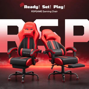Basic Ergonomic Gaming Chair with Vibration Lumbar Support, PU Leather Office Chairs with Retractable Footrest for Adult, Home Computer Chairs Basic Ergonomic Gaming Chair with Vibration Lumbar Support, PU Leather Office Chairs with Retractable Footrest for Adult, Home Computer Chairs