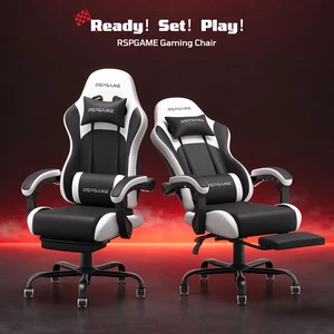 Basic Ergonomic Gaming Chair with Vibration Lumbar Support, PU Leather Office Chairs with Retractable Footrest for Adult, Home Computer Chairs Black and White PVC Basic Ergonomic Gaming Chair with Vibration Lumbar Support, PU Leather Office Chairs with Retractable Footrest for Adult, Home Computer Chairs Black and White PVC