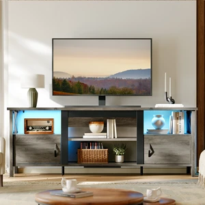 Bestier Farmhouse TV Stand for 70 inch TV, Gaming Entertainment Center with LED Lights, TV Console with 2 Storage Cabinets and Shelf for Living Room, 63'' Inch, Ancona Walnut Grey Wash Bestier Farmhouse TV Stand for 70 inch TV, Gaming Entertainment Center with LED Lights, TV Console with 2 Storage Cabinets and Shelf for Living Room, 63'' Inch, Ancona Walnut Grey Wash
