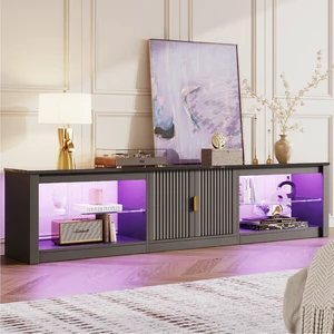 80 inch TV Stand for TVs up to 85", High Gloss Entertainment Center with LED Lights & Storage Cabinet, Modern Fluted TV Console 80 inch TV Stand for TVs up to 85", High Gloss Entertainment Center with LED Lights & Storage Cabinet, Modern Fluted TV Console