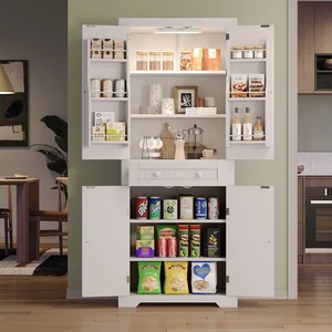 Bestier Pantry Cabinet, 72" Tall Kitchen Cabinet with Doors, 2 Adjustable Shelves & 1 Drawer, Kitchen Storage Cabinets with Sensor Light, Freestanding Cupboards for Dining Room, Bathroom, Natual Oak Bestier Pantry Cabinet, 72" Tall Kitchen Cabinet with Doors, 2 Adjustable Shelves & 1 Drawer, Kitchen Storage Cabinets with Sensor Light, Freestanding Cupboards for Dining Room, Bathroom, Natual Oak
