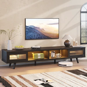 70-inch LED Modern Low Profile TV Consoles with Storage for Living Room Black Grained 70-inch LED Modern Low Profile TV Consoles with Storage for Living Room Black Grained