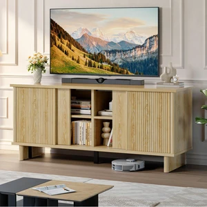 58" TV Stand for 45/55/60/65" TV, Farmhouse TV Cabinet with Sliding Doors, TV Media Console with Storage for Living Room & Bedroom Natual Oak 58" TV Stand for 45/55/60/65" TV, Farmhouse TV Cabinet with Sliding Doors, TV Media Console with Storage for Living Room & Bedroom Natual Oak
