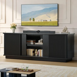 65"TV Stand for TVs up to 70 inches, Fluted TV Cabinet with Sliding Doors,Modern Media Console for Living Room Storage Cabinet Black Grained 65"TV Stand for TVs up to 70 inches, Fluted TV Cabinet with Sliding Doors,Modern Media Console for Living Room Storage Cabinet Black Grained