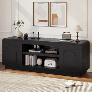 63" TV Stand for 55/60/65 inch TV, 70" TV Console Table with 2 Doors Cabinets & Open Storage, Fluted Low Medium Console Table Black Grained 63" TV Stand for 55/60/65 inch TV, 70" TV Console Table with 2 Doors Cabinets & Open Storage, Fluted Low Medium Console Table Black Grained