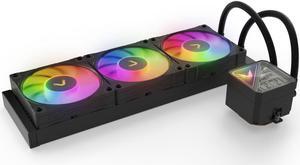 Valkyrie V360 Lite AIO CPU Liquid Cooler - Black, 360mm, RGB LEDs, FDB 120mm Fans 2150RPM, 2800RPM Pump, Fits AMD AM5/AM4, Intel LGA 1851, AMD Ryzen 9900x, 7800x3D, Intel Core Ultra 245K, 265K, 285K