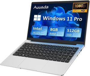 Auusda 14.1" Laptop Computer, 8GB DDR4 512GB SSD, Intel Celeron J4125 (2.0-2.7GHz), Windows 11 Pro, Intel UHD Graphics 600 Home Notebook, Wifi+Bluetooth, Silver
