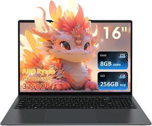 Auusda 16" Business Laptop, Windows 11 Pro Laptop Computer, AMD Ryzen 3250U, 8GB RAM 256GB SSD, Backlight Keyboard, Fingerprint Reader, Webcam Switchprotect, USB-C, Gray