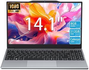 Auusda 14.1" Windows 11 Pro Home Laptop, 8GB RAM 512GB SSD, Intel Celeron N5095 Computer, 1080p Screen, Silver