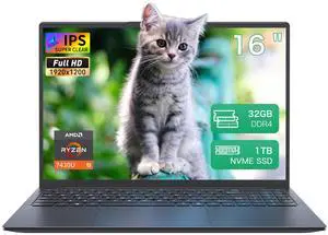 Auusda 16" Business Laptop, Windows 11 Pro Laptop Computer, AMD Ryzen 7430U, 32GB RAM 1TB SSD, Backlight, Fingerprint, Gray