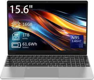15.6" Laptop Computer, 16GB RAM, 1TB NVMe, 4C4T N95 Up to 3.4GHz, FHD Display, Backlit Keyboard, Fingerprint Reader, Big 8000mAh Battery, Win11 Pro, Upgradable to 10TB Storage, Silver, T152A 15.6" Laptop Computer, 16GB RAM, 1TB NVMe, 4C4T N95 Up to 3.4GHz, FHD Display, Backlit Keyboard, Fingerprint Reader, Big 8000mAh Battery, Win11 Pro, Upgradable to 10TB Storage, Silver, T152A