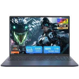 Auusda 16" Business Laptop, Windows 11 Pro Laptop Computer, AMD Ryzen 7430U, 32GB RAM 1TB SSD, Backlight, Fingerprint, Gray