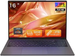 Auusda 16" Gaming Laptop w/AMD Ryzen 7 7840HS 3.8-5.1GHz, 32GB DDR5 RAM(Dual Channel), 2TB NVMe SSD(Slot*2), Windows 11 Pro Laptop Computer w/Office 2024, Backlit, Fingerprint, Webcam Switch