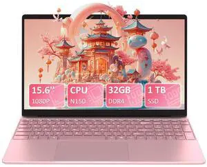 Auusda 15.6" Business Laptop, 32GB RAM 1TB SSD, Windows 11 Pro Home Computer, Intel N150, Backlight, Fingerprint, Pink