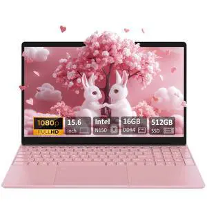 Auusda 15.6" Laptop Computer w/16GB RAM 512GB SSD, Intel N95 2.0-3.4 GHz, Windows 11 Pro Notebook, Backlit Keyboard, Fingerprint Unlock, Pink