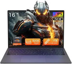 Auusda 16" Gaming Laptop w/AMD Ryzen 7 7840HS 3.8-5.1GHz, 32GB DDR5 RAM(Dual Channel), 2TB NVMe SSD(Slot*2), Windows 11 Pro Laptop Computer, Backlit, Fingerprint, Webcam Switch