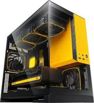 Geometric Future Model 3 Panoramic Tempered Glass Dual Chamber Micro-ATX Tower PC Case, 5 Pre-Installed 120mm x 30mm PWM ARGB Fans, USB Type-C, 360mm Radiator Support, Black/Yellow, GEO-M3F-BY Geometric Future Model 3 Panoramic Tempered Glass Dual Chamber Micro-ATX Tower PC Case, 5 Pre-Installed 120mm x 30mm PWM ARGB Fans, USB Type-C, 360mm Radiator Support, Black/Yellow, GEO-M3F-BY