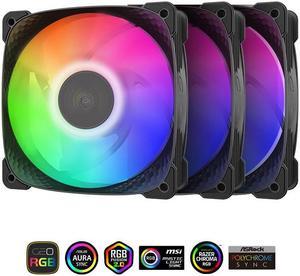 Geometric Future Squama 3805 RGB PWM Fan - Black  120 x 38mm - 3 Pack - High Performance  Ball Bearing- PWM - with Controller - (GEO-S3805B-3)