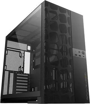 Geometric Future M5 Vent Mesh front Panel Tempered Glass Mid Tower, E-ATX/ATX Gaming Case, High Airflow, 1.2mm Steel, Type C, Support 420/360 Radiator, Dual-Chamber, Black, GEO-M5V-B