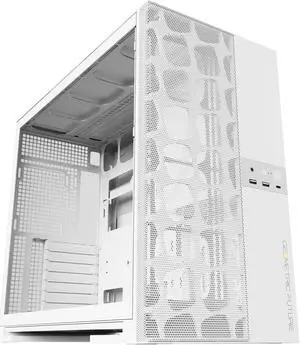 Geometric Future M5 Vent Mesh front Panel Tempered Glass Mid Tower, E-ATX/ATX Gaming Case, High Airflow, 1.2mm Steel, Type C, Toolless Panels, Support 420/360 Radiator, Dual-Chamber, White, GEO-M5V-W
