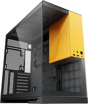 Geometric Future M5 Tempered Glass Mid Tower, E-ATX/ATX Gaming Case, 1.2mm Steel, Type C, Toolless Panels, Support 420/360 Radiator, Dual-Chamber, Black/Yellow, GEO-M5-BY