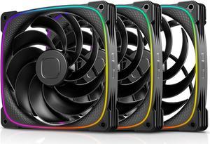Geometric Future Squama 2503R Reverse Blade RGB PWM Fan - 140mm - 3 Pack  Performance & Silent Balance - Dual Lighting Loop - 5V 3pin addressable RGB - 4pin PWM - Black(GEO-S2503RB-14T)