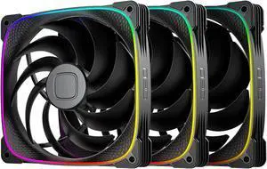 Geometric Future Squama 2503 RGB PWM Fan - 140mm - 3 Pack  Performance & Silent Balance - Dual Lighting Loop - 5V 3pin addressable RGB - 4pin PWM - Black (GEO-S2503B-14T)