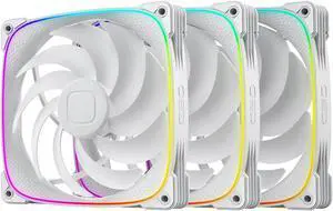 Geometric Future Squama 2503 RGB PWM Fan - 140mm - 3 Pack  Performance & Silent Balance - Dual Lighting Loop - 5V 3pin addressable RGB - 4pin PWM - White(GEO-S2503W-14T)